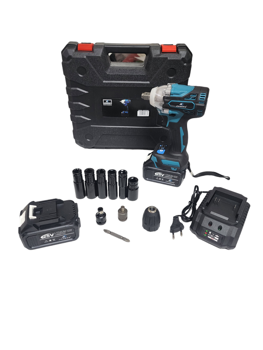 15 piece rechargeable impact wrench set with deep impact sockets
