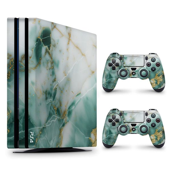 Decal Skin Compatible with PS4 Pro - Marble Emerald Gold (Decal Only)