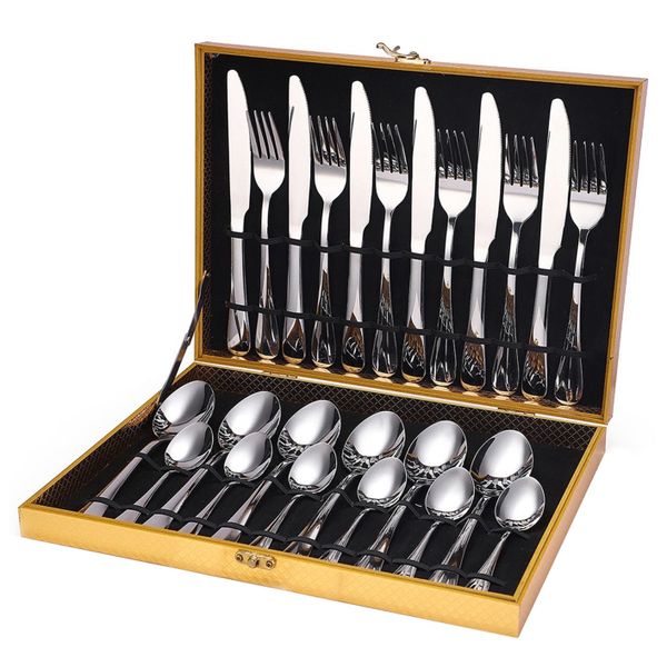LMA Decadent Latch Storage Box &amp; 24 Piece Cutlery Set - Polished Silver