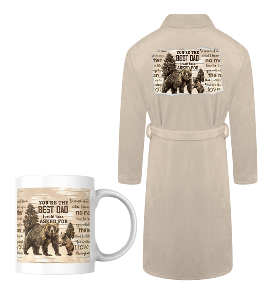 Dad Printed Fleece Gown and Mug Gift Set - Cream - Our First Father's Day