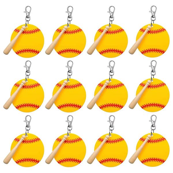 12 Pieces Acrylic Baseball Keychain Kit with Wood Bat - Yellow