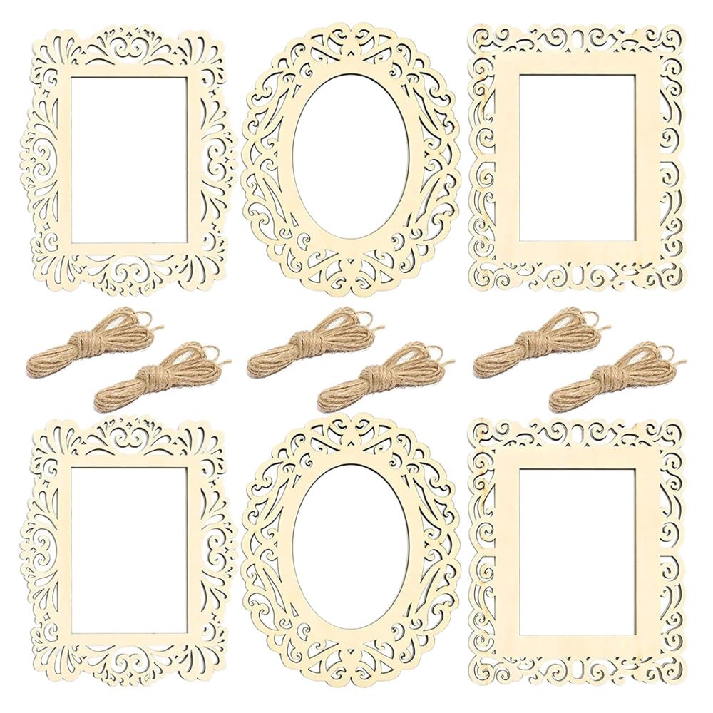 Craft DIY Multifunctional Wooden Picture Frames & String Set of 6