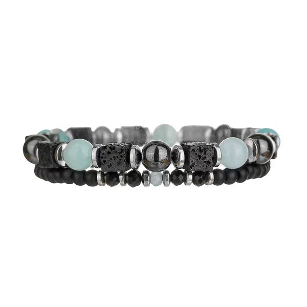 Vintage Black Onyx and Lava Stone Stacking Bracelet