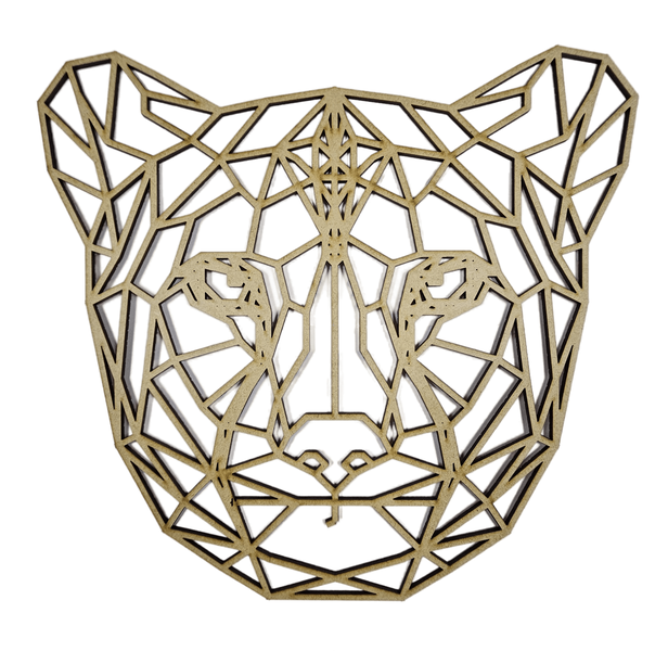 Polygonal Cheetah Head Wall Art 50cm x 54cm (3mm Blonde MDF)