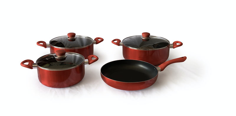 Real Chef Non-Stick Casserole Pots and Fry Pans Red Combo 7 Piece Set