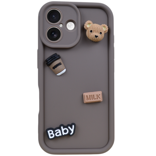 3D Bear Embellishments Phone Case Compatible With iPhone 16 - Brown