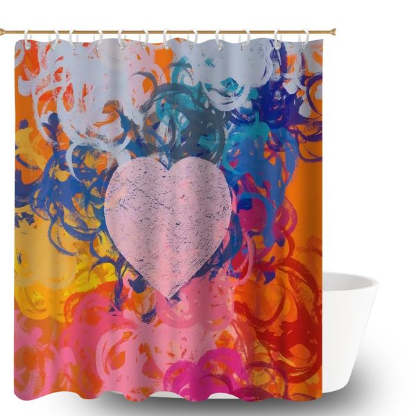 Romantic Hearts Shower Curtain with 12 Hooks, 180x180cm Bath Curtain