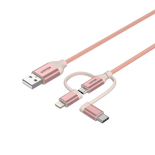 Unitek 1m 3-in-1 USB2.0 to Micro USB Cable with Type-C &amp; Lightning Adapters