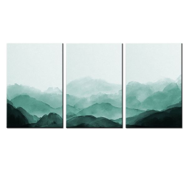 Canvas -Art-3 Pieces Green Mountan With Fog Abstract Wall Art
