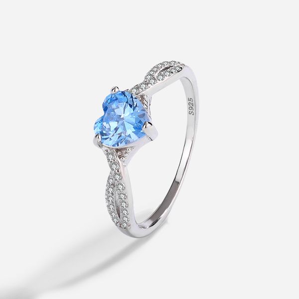 Skyblue Heart Twist Silver Ring