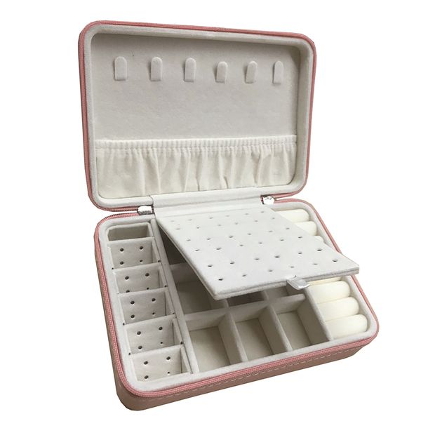 Portable Travel Jewelry Box with Necklace Hook for Rings Earrings Necklaces