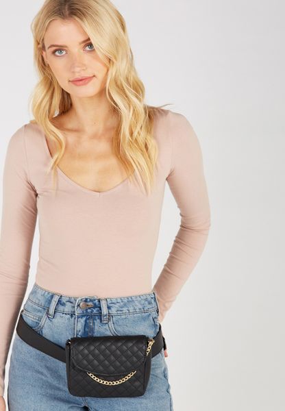 Women's Supré Long Sleeve Longline Deep V Neck - Stone