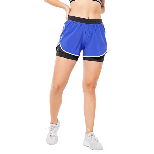 Domyos Women's Cardio Fitness Double Layer Shorts - Blue