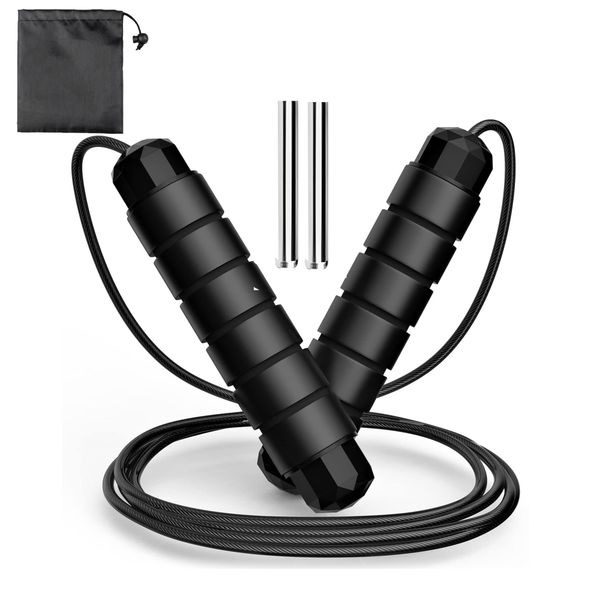 Weight-Bearing Steel Wire Skipping Rope - Black