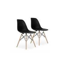Black Modern Style Dining Chair Shell Plastic Chair with Wooden Leg - Set of 2