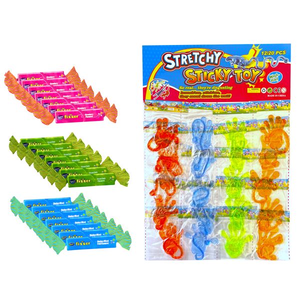 Kids Party Snacks/Prizes - 20 Stickys Hand + 21 Mini Fizzer Sweets 3 Flavours