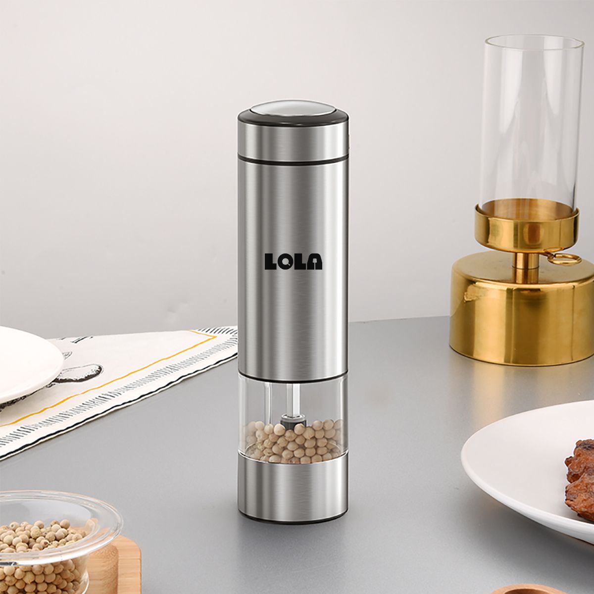 Lola LED Electric Spice Grinder for Salt and Pepper with Transparent