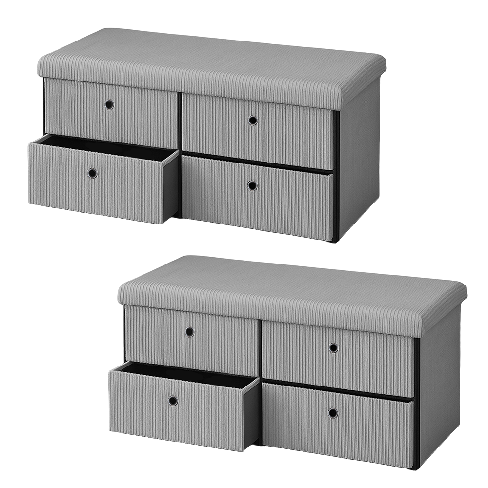 Foldable Shoe Bench Ottoman with 4 Drawers - Set of 2