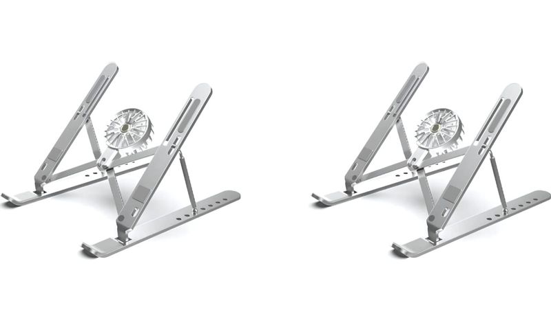 Pack of 2 Silver Foldable Gaming Laptop Cooling Stand with Fan Support