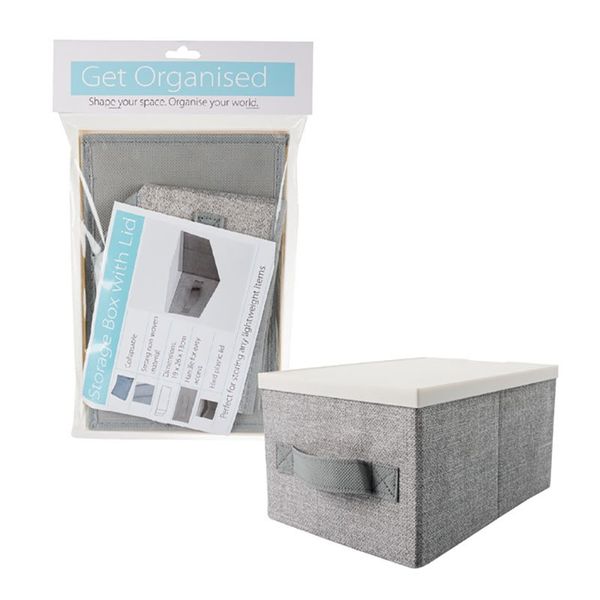 Bulk Pack x 2 Storage Box Non-Woven Plastic Lid 19x26x13cm