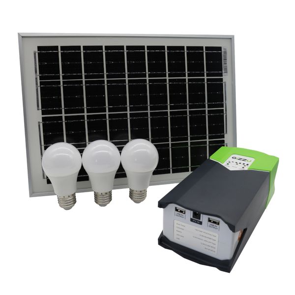 Gizzu Lighting Kit - 51WH Battery, 10W Solar Panel &amp; 3x LED E27 Bulbs