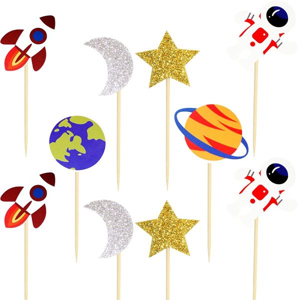 Space Themed Cupcake Toppers (12 Toppers)