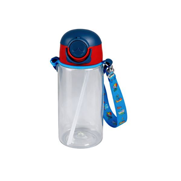 500ml Portable Drinking Bottle with Straw and Strap - Blue &amp; Red