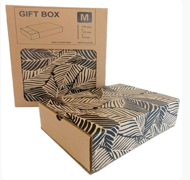 Gift Box Kraft Black Leaf M (250 X 175 X75mm) Pack 0f 3