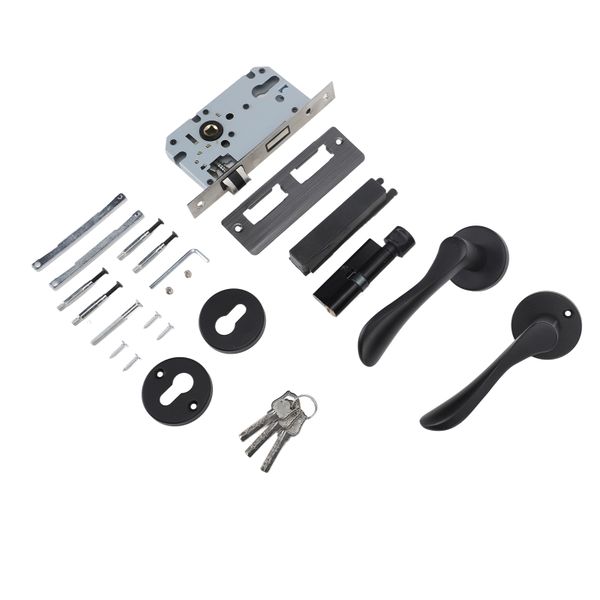 Interior Door Lever Lock Handle Iron Black