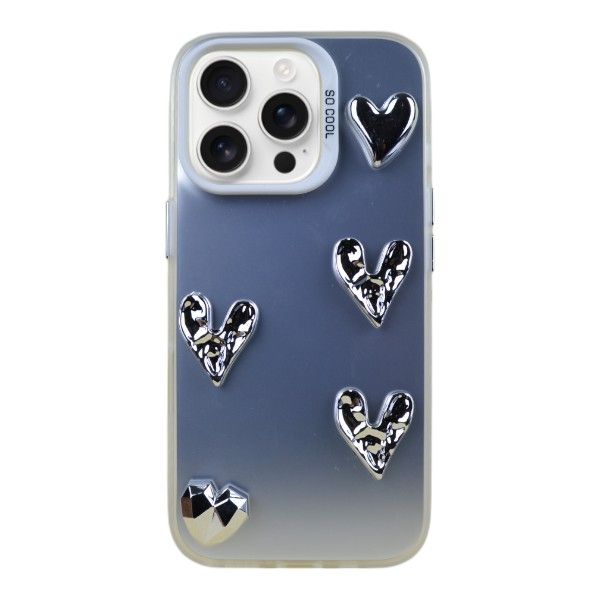 3D Heart Embellished Phone Case Compatible With IPH 16 Pro - Silver