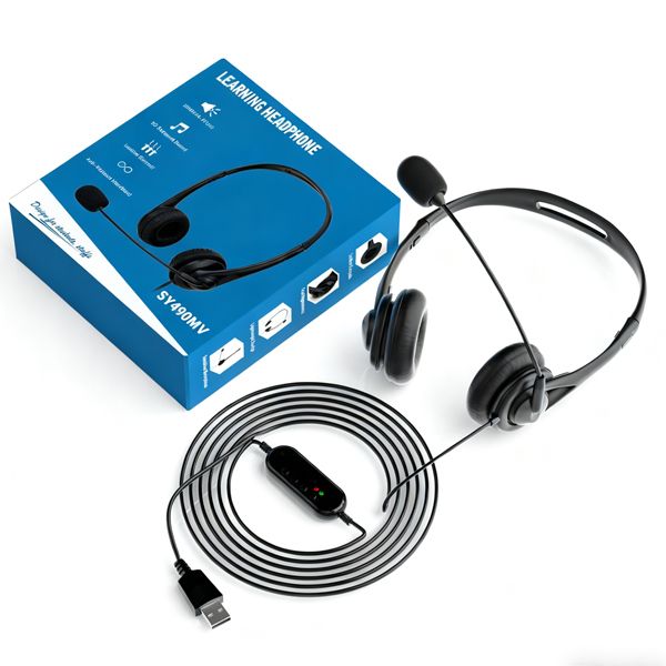 SY490MV On-Ear Wired USB Headset with Rotating Mic for Chat &amp; Gaming