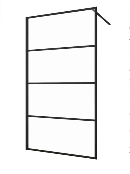 Shower Screen Walk in Panel 4 Pane Black Framed Clear Glass