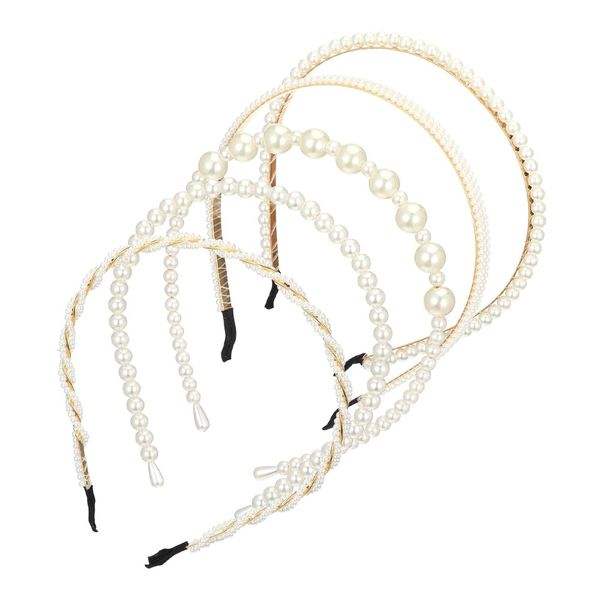 Pearl Headbands for Women Non Slip White Pearl Bridal Hairbands - 5 Piece
