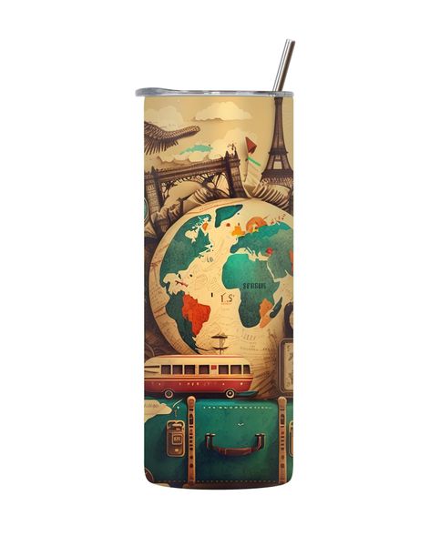 World 20 Oz Tumbler with Lid Straw Trendy Vintage Travel Graphic Present205