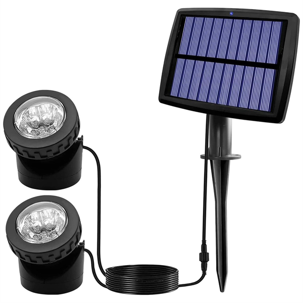 Solar Pond Spotlights, LED Solar Underwater Lights with Dual Head A