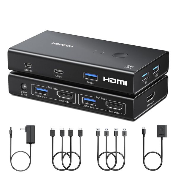 UGreen 2-In-1 HDMI KVM Switch 4 USB Ports 4K@60Hz-Black