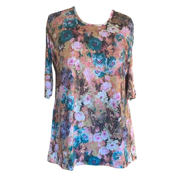 Plus Size Floral Bon Bon Top with 3/4 Sleeves