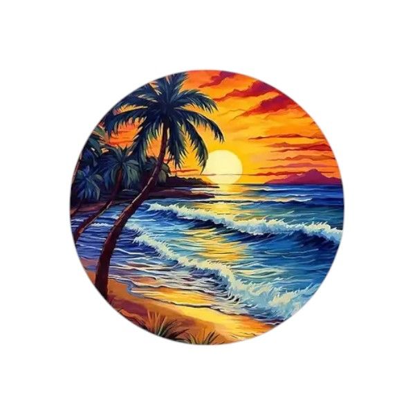 Anti-Slip Tropical Sunset Mouse Pad With Ocean Waves &amp; Palm Trees -Colorful