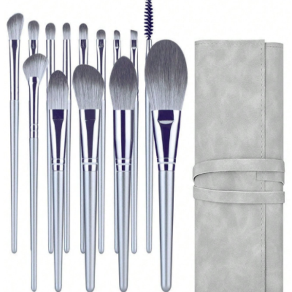 14 Piece Gray Makeup Brush Set