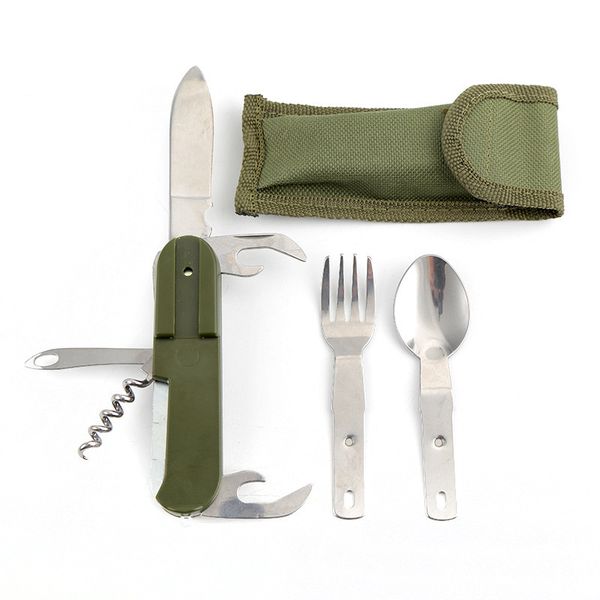 Outdoor Folding Stainless Steel Knife, Fork, Spoon and Bottle Opener