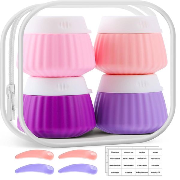 4 Pcs Mini Travel Cream Jars / Leakproof Toiletry Containers with bag