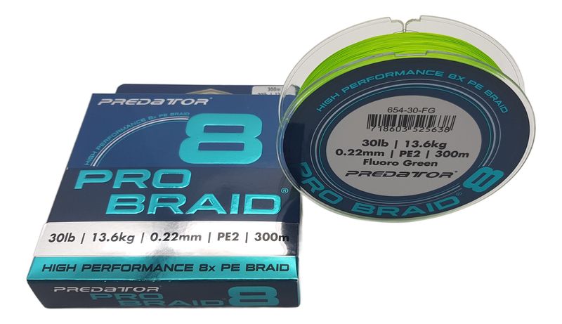 Predator Pro Braid 30lb 13.6kg Fluro Green 300m 8x PE Fishing Line