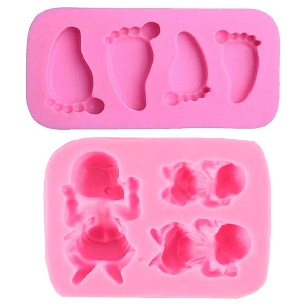 Kitchen Baking Silicone Sleeping Baby &amp; Baby Feet Fondant Mould - Set of 2