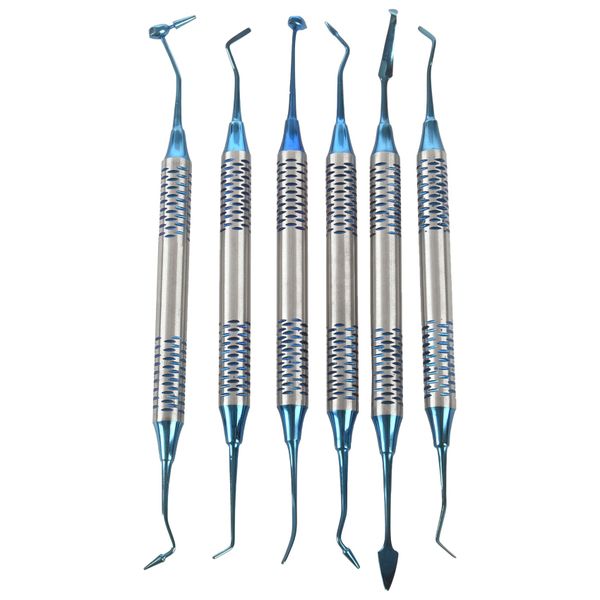 6Pcs Dental Composite Resin Spatula Titanium Plated Head(Blue)