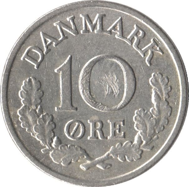 1967 Denmark 10 Ore Coin King Frederik IX