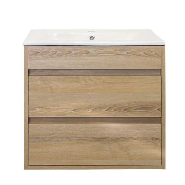 Bathroom Cabinet Wall Mount Compact 2 Drawer 600 Oak