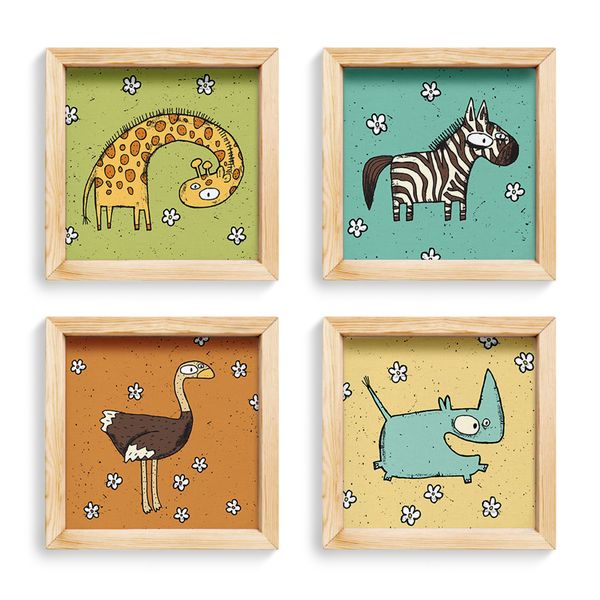Cape Art Pine Boxed Canvas 4 Piece Collage African Animals