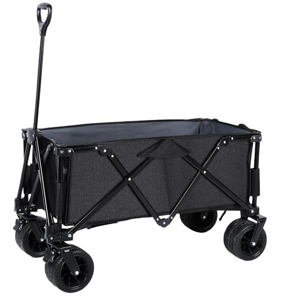Wagons Cart Heavy-Duty Folding 120Kg Collapsible Carts with Wheels Black
