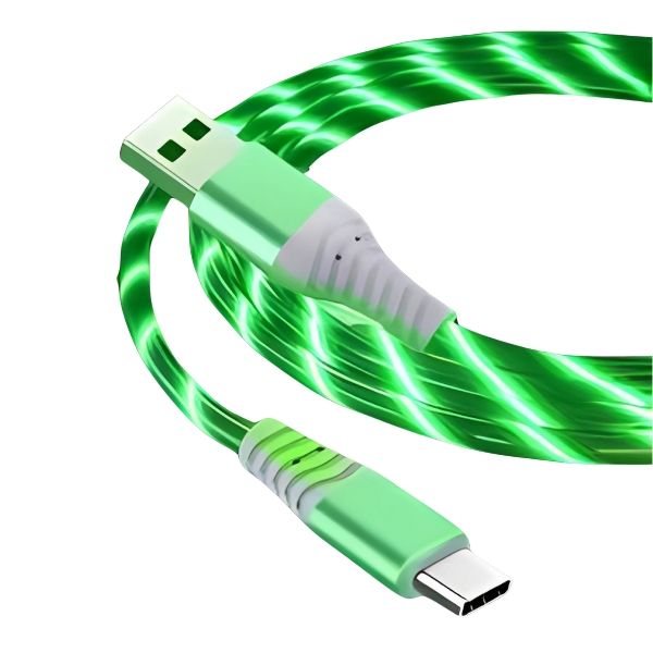 Green USB cable with flowing luminous LED