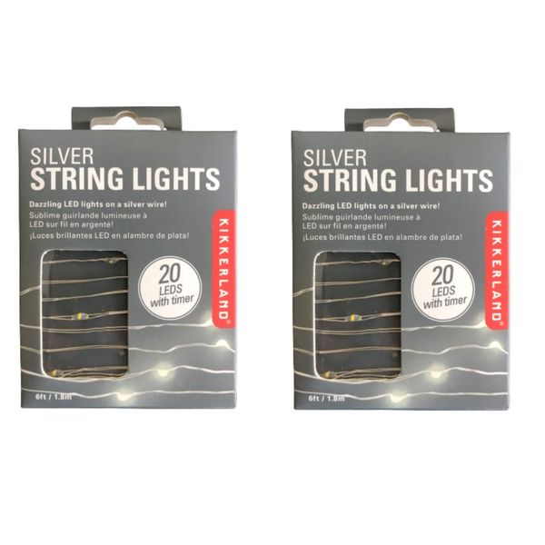 Kikkerland Silver Wire String Lights With Timer image